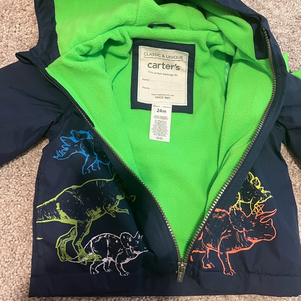 Carters dinosaur boys jacket blue size 24 months NWT! - Picture 5 of 6